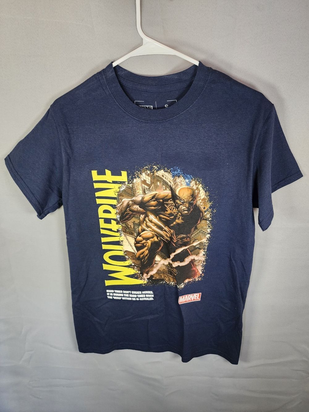 Marvel Navy Wolverine Graphic Tee with Yellow Logo